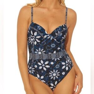 Bleu by Rod Beattie Take a Dip Underwire One-Piece Swimsuit Navy Size 8